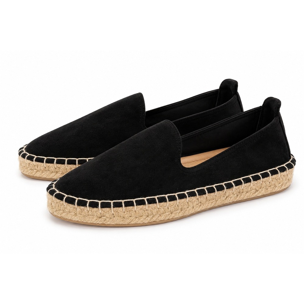 HM Womens Black Faux Suede Espadrille Flats Slip On Shoes Size 8.5 EUR 41 NWT